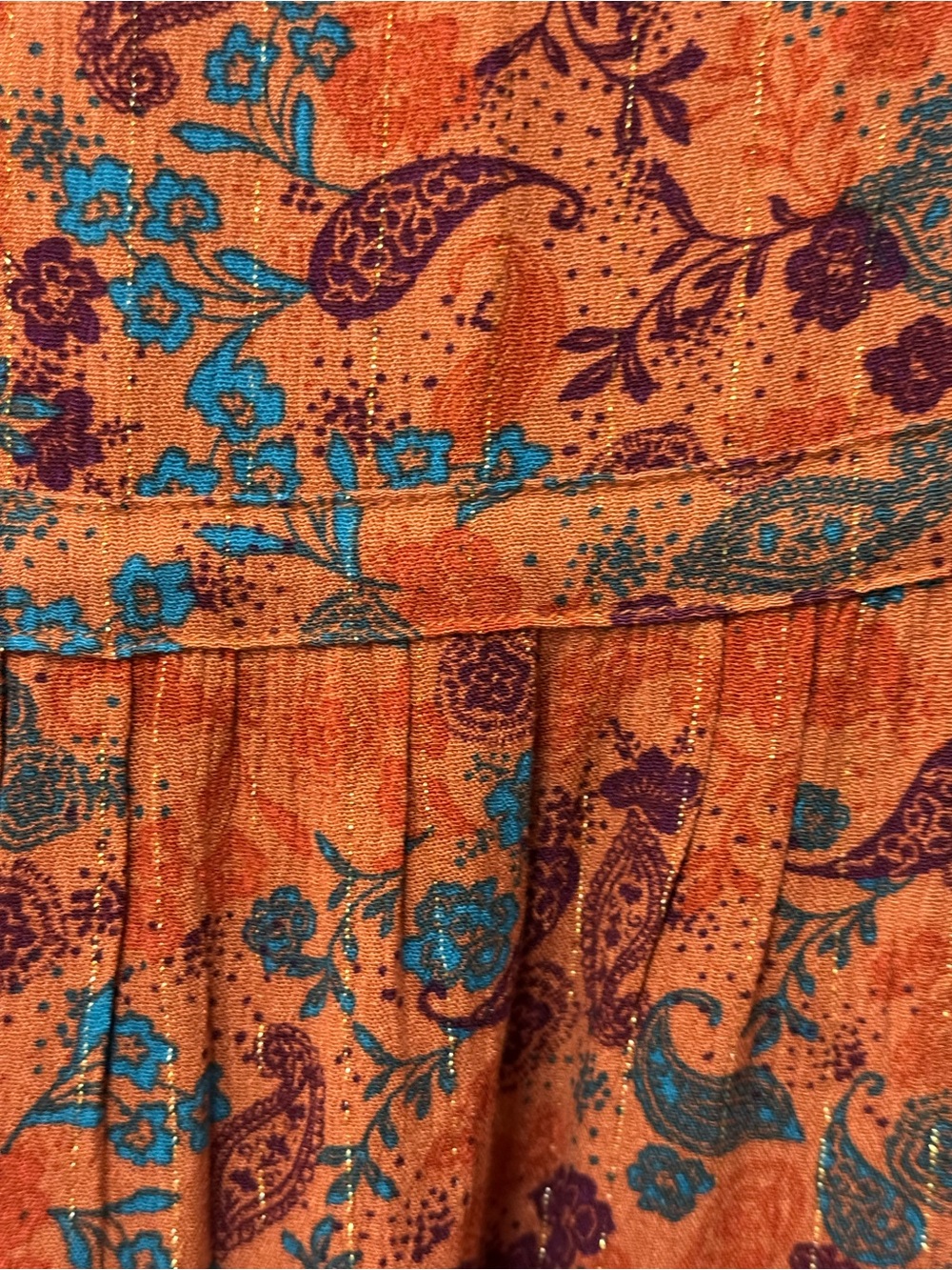 Idyllwind Rust/Blue Paisley V-Neck Tie-Waist Mini Dress size L Pit 22” L 36” - Picture 12 of 12